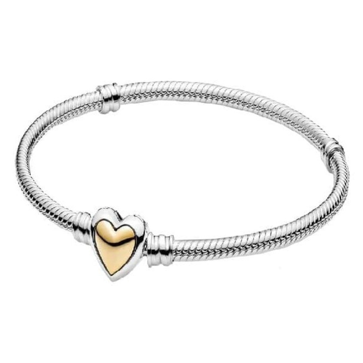 Гривна Pandora, сребро 925, сърце със златни акценти