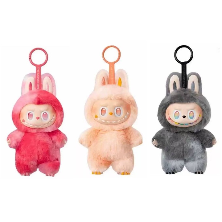 Labubu V3 plüssjáték, 15cm, 3db, Piros/Sárga/Fekete