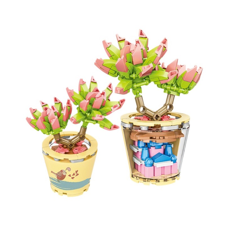 Set de constructie Flori, 173 piese, plastic, roz, 11x8x13.6cm