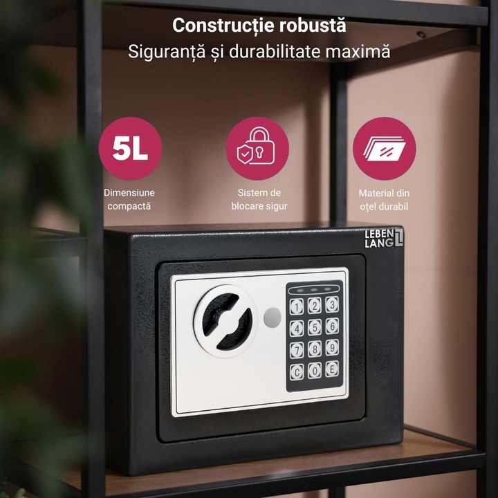 Seif din Otel LEBENLANG 5L, Electronic – Incuietoare cu Cod si Cheie ...