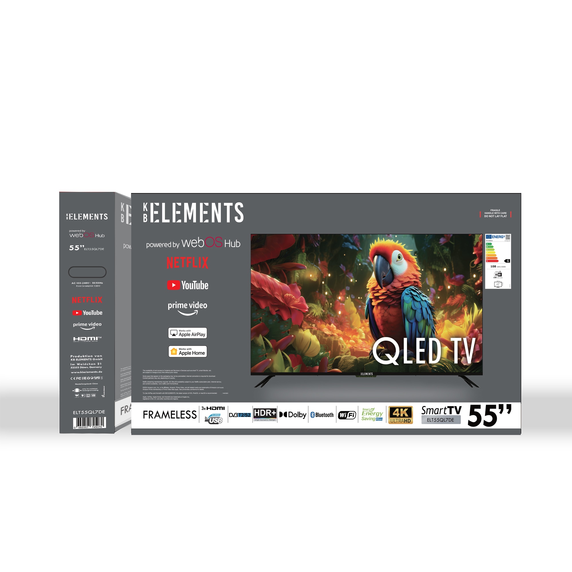 Televizor QLED KB Elements 55''/139cm Diagonala, UHD 4K+HDR, Smart TV ...
