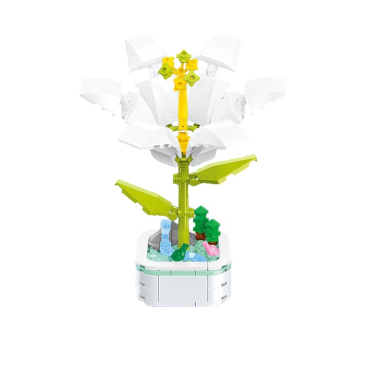 Set de constructie Lily Flower, 28.6x17.4x19.8cm, plastic, alb, 154 piese