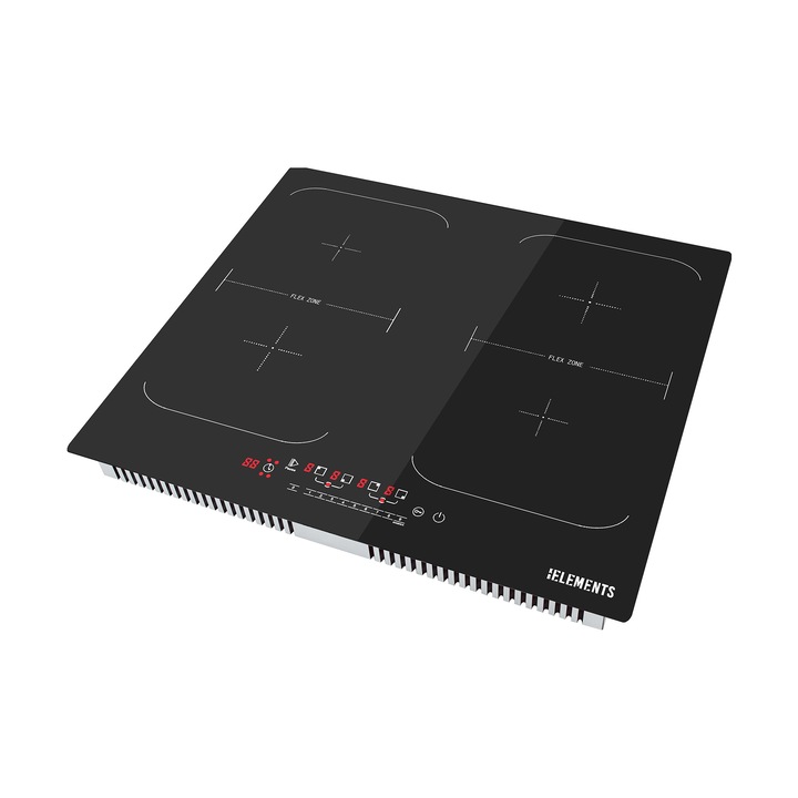 Индукционен котлон KB-ELEMENTS – 4 зони за готвене + гъвкава зона, 7400 W, Booster, сензорно управление, подобрена безопасност, 75% икономия на енергия