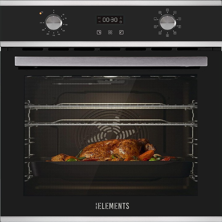 Вградена фурна KB-ELEMENTS 70L, мощност 2800W, 9 функции с грил, конвекция и грил, енергиен клас A+, дигитален дисплей, 3-стъклена врата и първокласни аксесоари