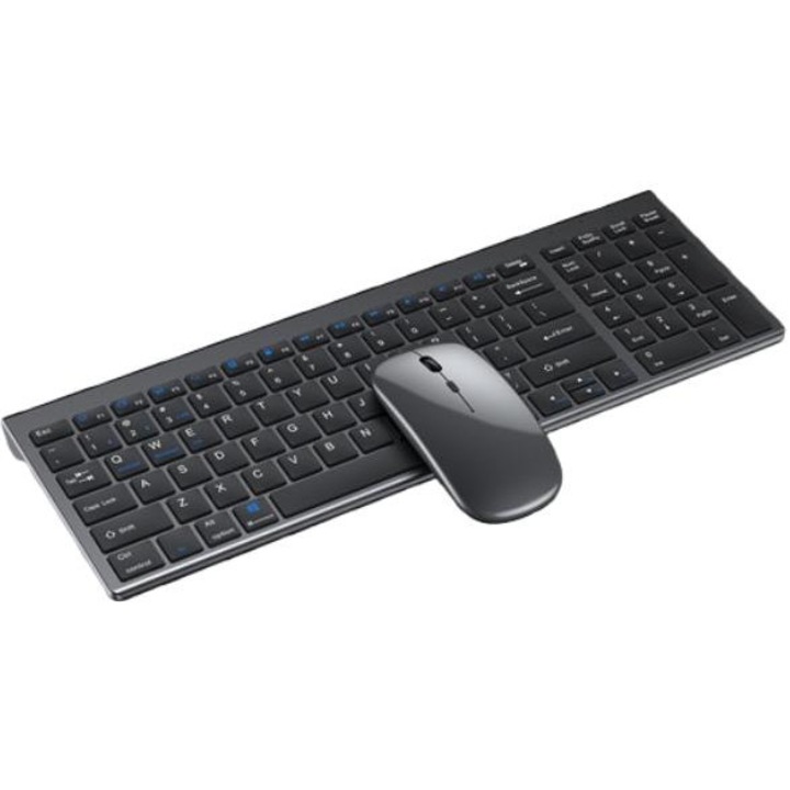 Kit tastatura si mouse wireless Dual-Mode, 1600 dpi reincarcabile ultra-rapid prin USB-C, autonomie de 2 luni, comutare intre dispozitive multiple (Bluetooth + Dongle), Acasa，Utilizare la birou，negru