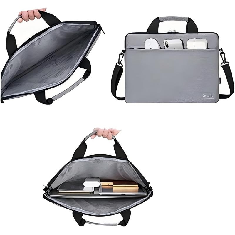Geanta laptop, 15.6 inch, realizata 65% din materiale reciclate, material rezistent la apa, usoara, curea de umar captusita, ompatibila Macbook Pro, Air, notebook, ultrabook, Gri