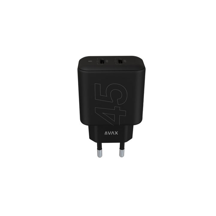 AVAX CH602B SPEEDY+ 45W GaN адаптер за бързо зареждане 2x USB-C (PD3.0), черен