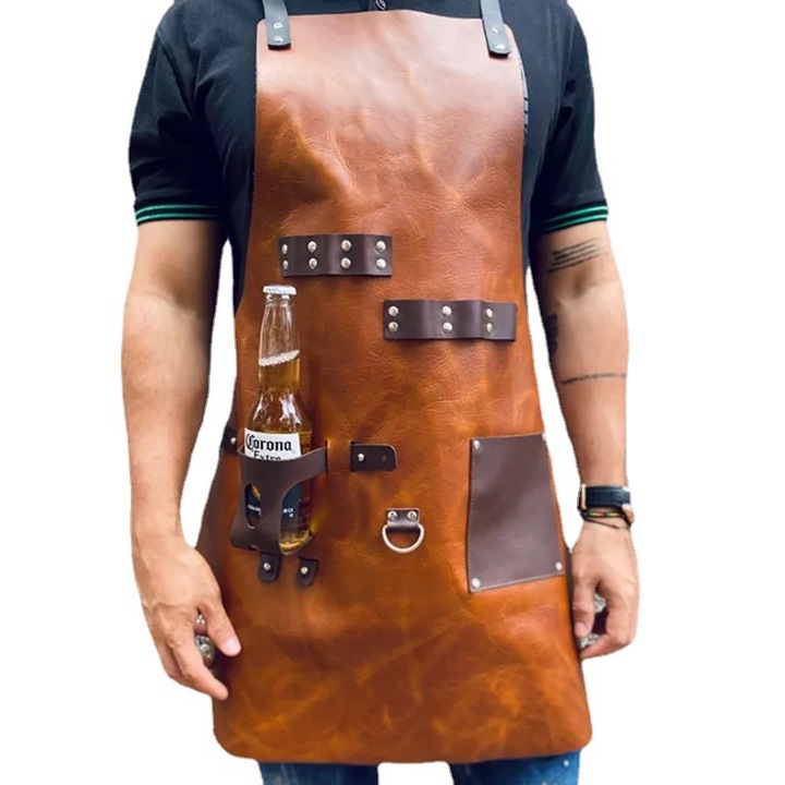 Sort bucatarie si gratar, piele, ajustabil, 68cm, maro