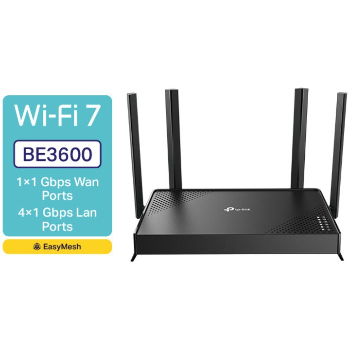 Безжичен рутер TP-Link Archer BE220, BE3600, двубандов, Wi-Fi 7, гигабитов, MLO, HomeShield, EasyMesh