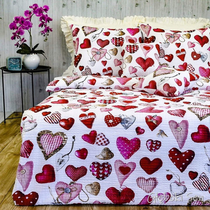 Set De Lenjerie De Pat, 160x200 cm, 2x70/80 cm, Multicolor, Tip De Tesatura Kora Lux, Tip De Inchidere Cu Fermuar, Compozitie 100% Bumbac, Calitate Premium