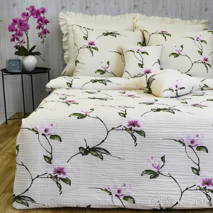 Set De Lenjerie De Pat, 160x200 cm, 2x70/80 cm, Multicolor, Tip De Tesatura Kora Lux, Tip De Inchidere Cu Fermuar, Compozitie 100% Bumbac, Calitate Premium