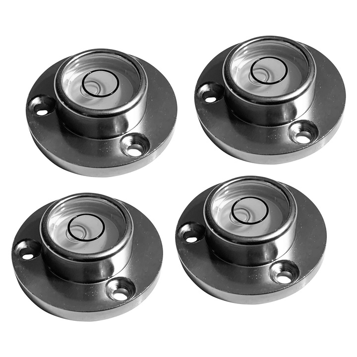 Set de 4 nivele rotunde cu bule, cu carcasa de aluminiu (30x20x12 mm, argintii)