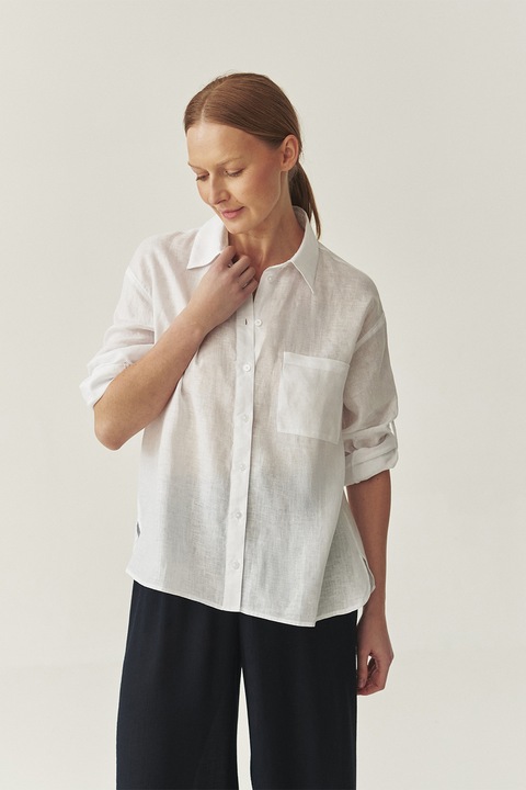 TATUUM, Camasa de in cu buzunar pe piept, Alb optic