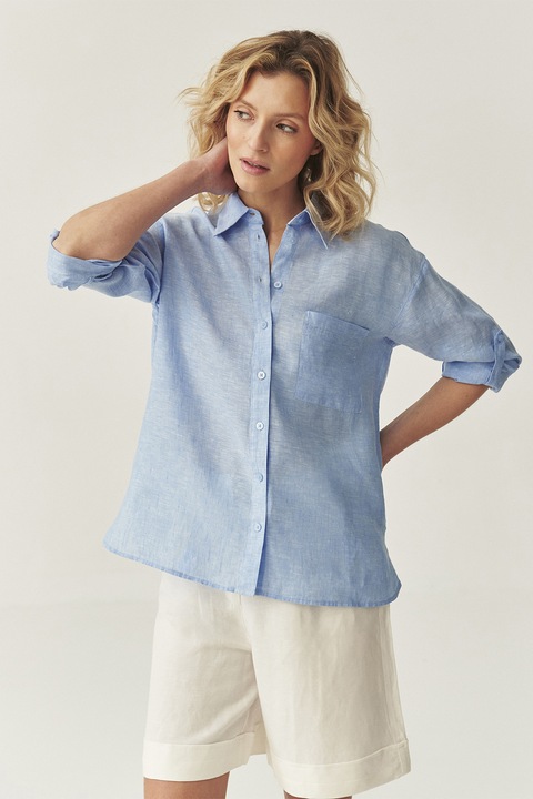 TATUUM, Camasa de in cu buzunar pe piept, Albastru pastel