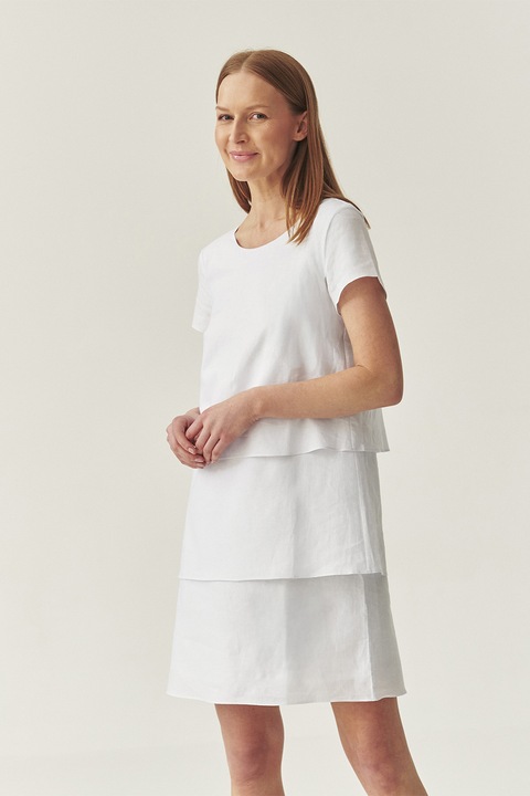 TATUUM, Rochie scurta din amestec de in cu model stratificat, Alb optic