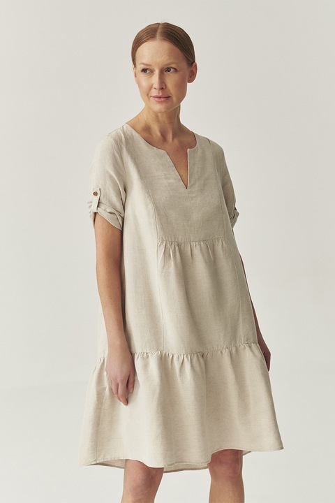 TATUUM, Rochie midi cu decolteu in V, Bej deschis