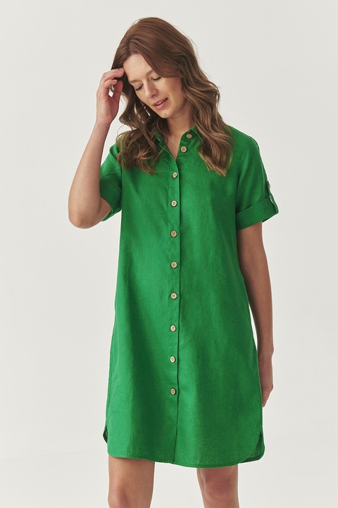 TATUUM, Rochie scurta din in cu nasturi, Verde