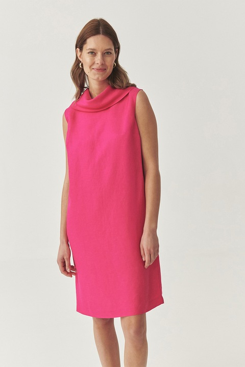 TATUUM, Rochie din amestec de in cu croiala in A si decolteu drapat, Fucsia