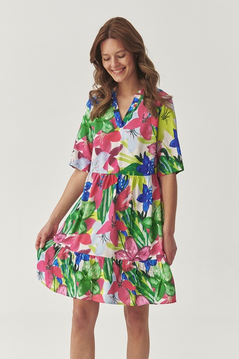 TATUUM, Rochie scurta cu imprimeu, Verde/Alb optic/Roz prafuit