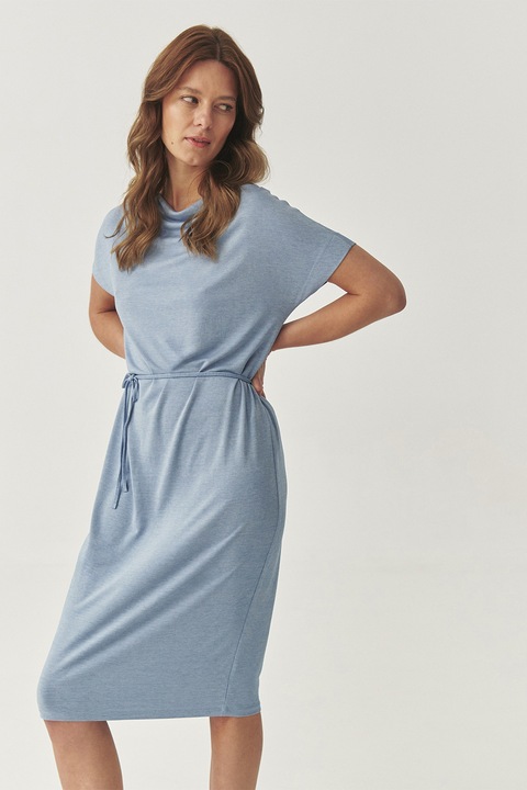 TATUUM, Rochie midi din amestec de modal si decolteu drapat, Albastru prafuit