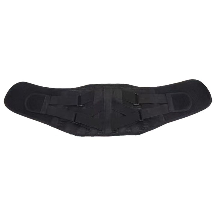 Centura Compresie Lombara Dubla cu Fir de Cupru, 4 placi aluminiu + 1 suport biomimetic extractibil, 8 benzi elastice de compresie, Pentru dureri musculare/spate, Negru, Marime L