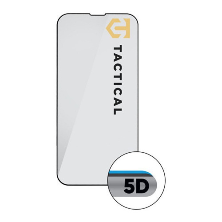 Apple iPhone 13 / 13 Pro / 14 / 16e, Протектор за екран, удароустойчиво фолио (също и за извитата част!), Закалено стъкло (закалено стъкло), Пълно лепило, Tactical Glass Shield 5D, черно