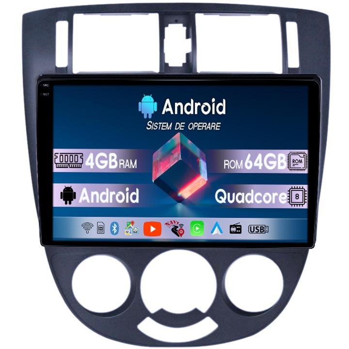 Dedikált Navigációs rendszer Chevrolet Lacetti 2004-2013, 4GB RAM 64GB ROM, Quadcore, Android 14, QLED 1K 10" kijelző, DSP, Carplay és Android Auto, AHD kamera támogatás