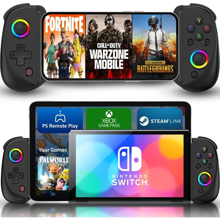 Mobil játékvezérlő iPhone/Android/iPad/Tablet, Xbox Cloud Play, Playstation Remote Play, Steam/PC, Switch eszközökhöz! Vezeték nélküli Bluetooth RGB Hall Joystick/Trigger