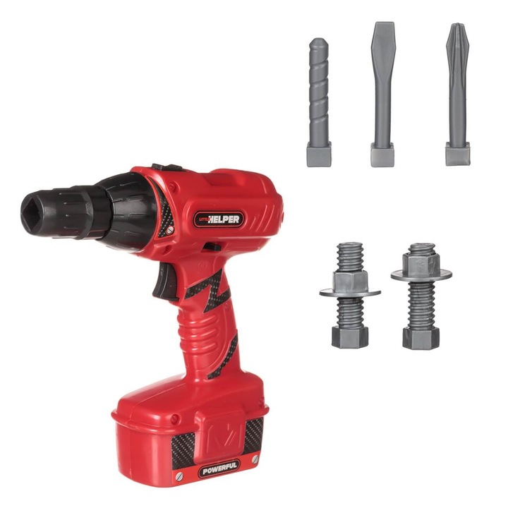 Jucarie Bormasina, Mini Helper, 17.5 cm, Set 8 piese, Sunet, Rosu/Negru, COMSTO IT & E- COMMERCE ®