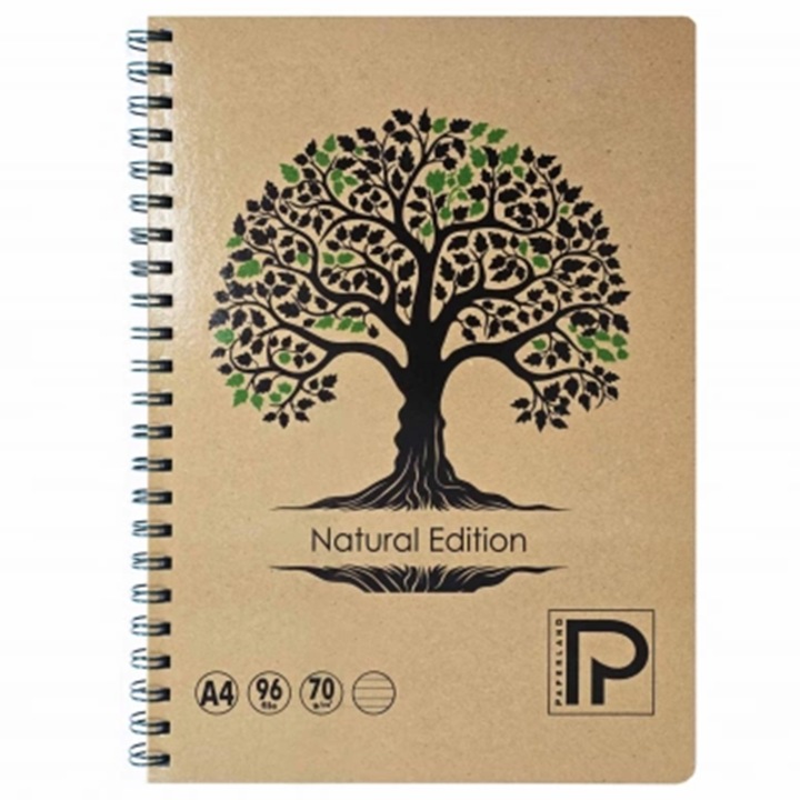Caiet studentesc, PAPERLAND, cu spirala, A4, 96 file, dictando, 70g/mp, coperta carton plastifiat, kraft Go Green