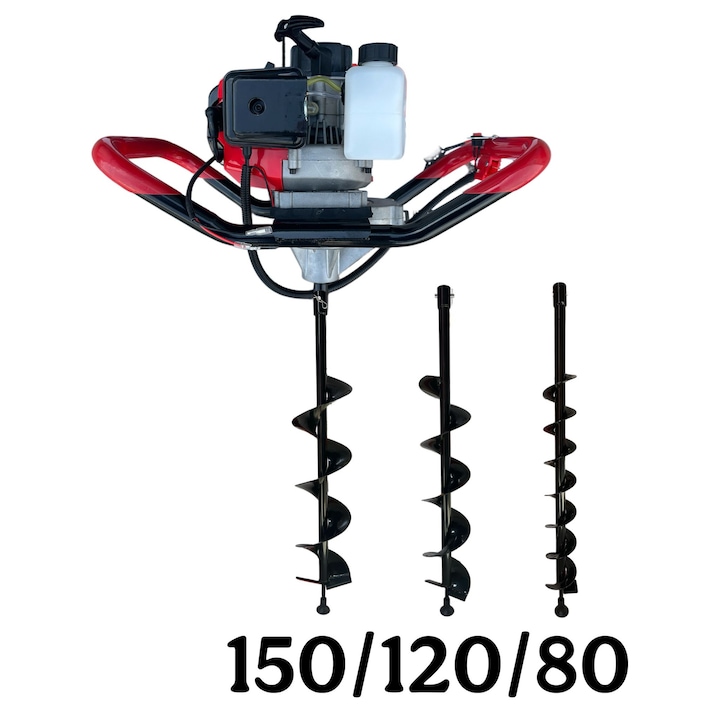 Föld-/jégfúró/fúrógép DRK-ED430 6HP, 52 cm3, 1, 2 l-es tartály, 2 ütemű motor + 3 fúrófej 150MM + 120MM + 80MM