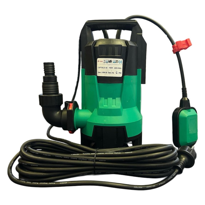 Потопяема помпа за мръсна вода DRK, модел CSP750LD-14 с поплавък, 750 W, 14 000 л/ч