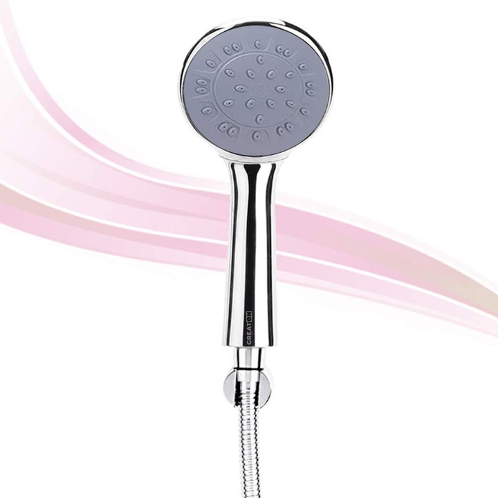 Para Cap De Dus GREATON Cu Furtun 120 Cm, Accesorii Montaj, Rezistenta La Coroziune, Argintiu