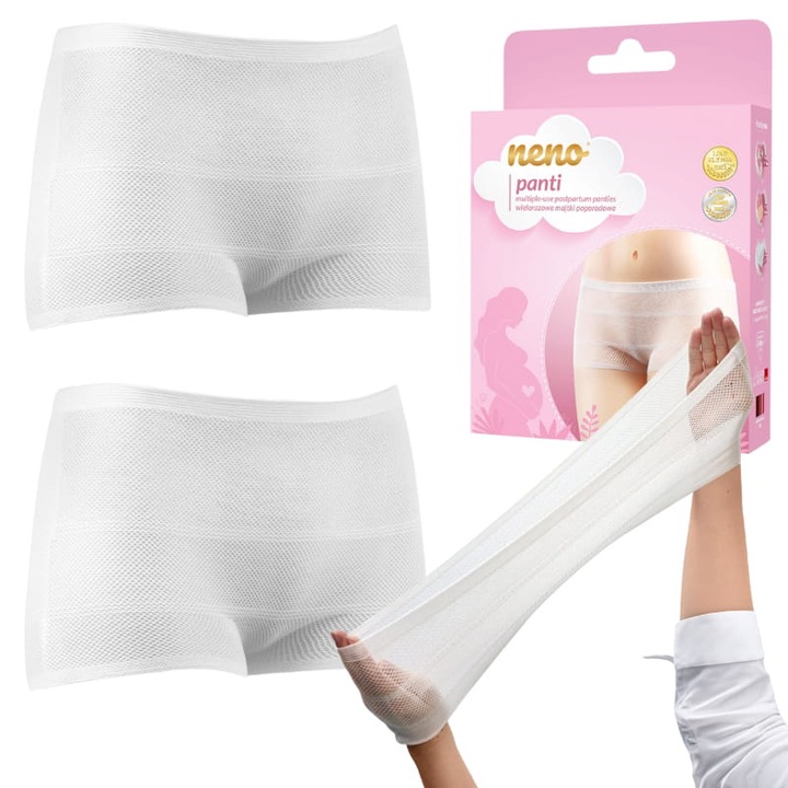Set Chiloti Postnatali, Neno, Panti, Material Nylon 96%, Spandex 4%, Fabricat Din Materiale Durabile Si Sigure, Dimensiune M, Circumferinta Soldurilor Aprox. 90 cm, Talie Inalta, 31 cm x 12 cm +- 3 cm, Alb