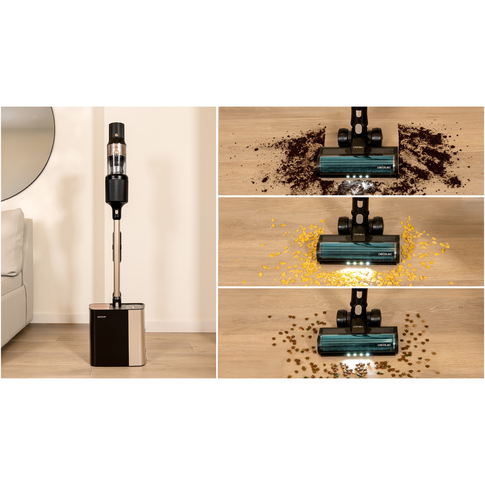 Aspirator vertical Cecotec A01_EU01_102268 Conga Rockstar 5500 Hurricane Station Pet Flex cu baza cu autogolire, 220 AW, 700 W, negru/gri