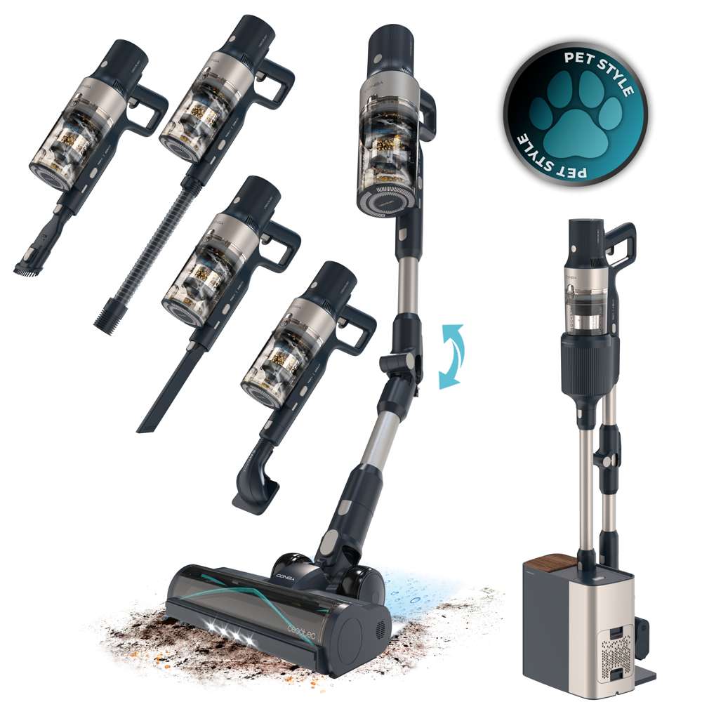 Aspirator vertical Cecotec A01_EU01_102268 Conga Rockstar 5500 Hurricane Station Pet Flex cu baza cu autogolire, 220 AW, 700 W, negru/gri