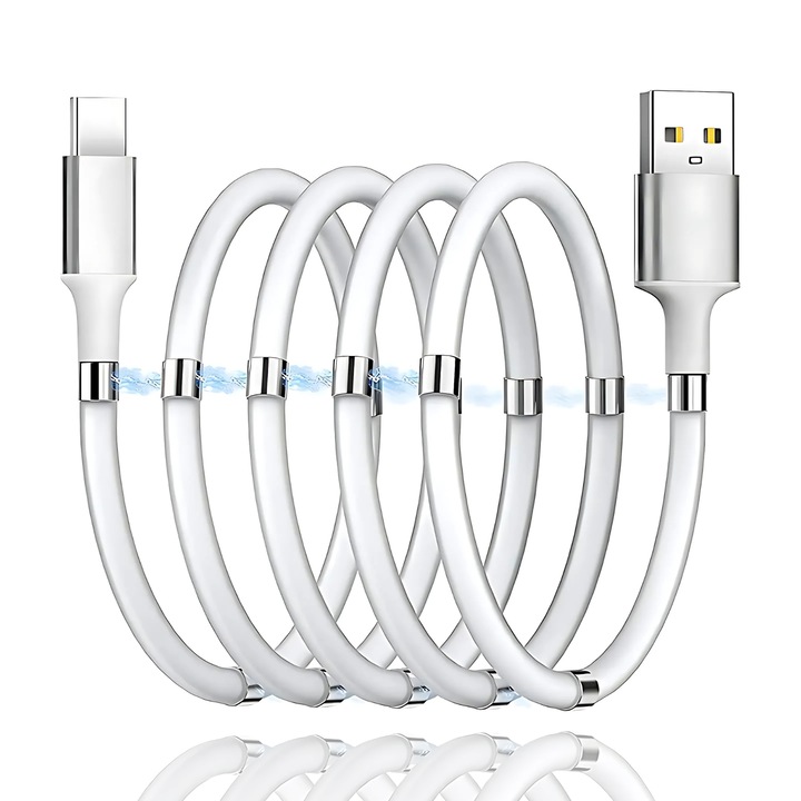 Cablu USB la USB-C Magnetic, Ronic X, Incarcare rapida, transfer date, 3A, 1 metru, compatibilitate universala, alb