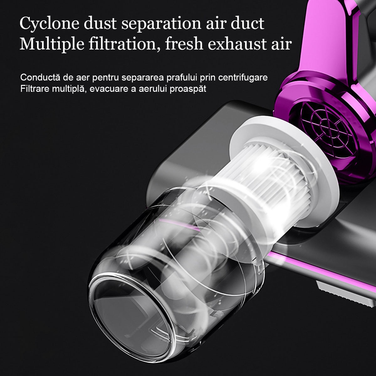 Aspirator portabil pentru acarieni, 14Kpa putere de aspiratie, tehnologie UV, 20x21.5x15.5cm, mov-gri