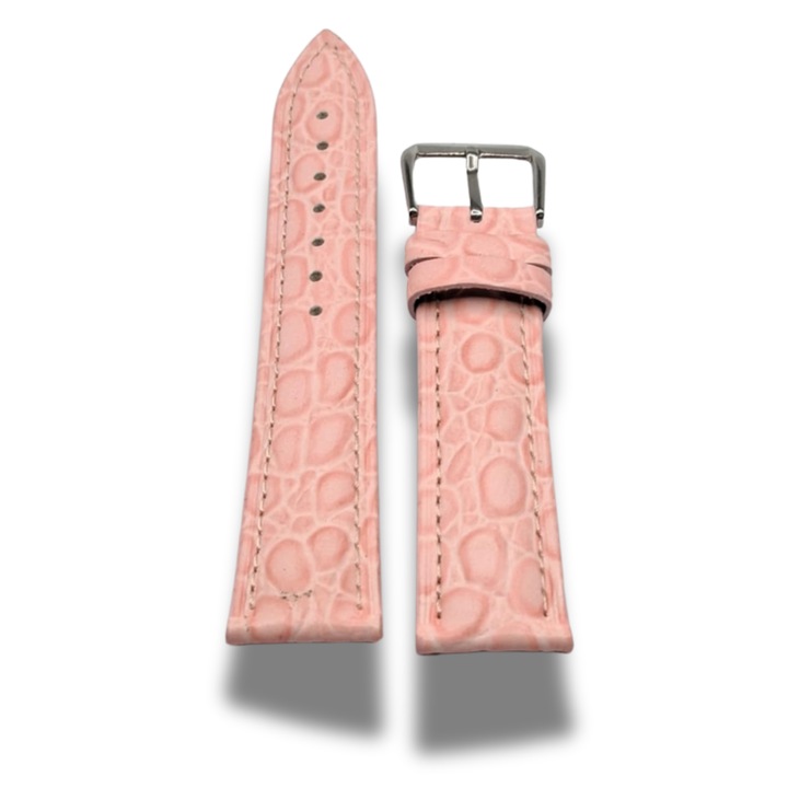 Curea Ceas Piele Roz cu Imprimeu Aligator Masura mm Catarama Clasica Argintie