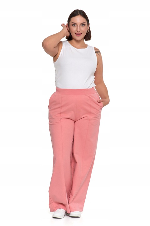 Дамски панталон, Moraj, елегантен, висока талия, розов, памук