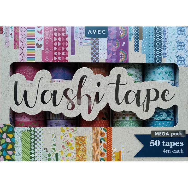Set Washi Tape CARDSPLITTER, 50 buc, 4m, multicolor, hartie reciclabila