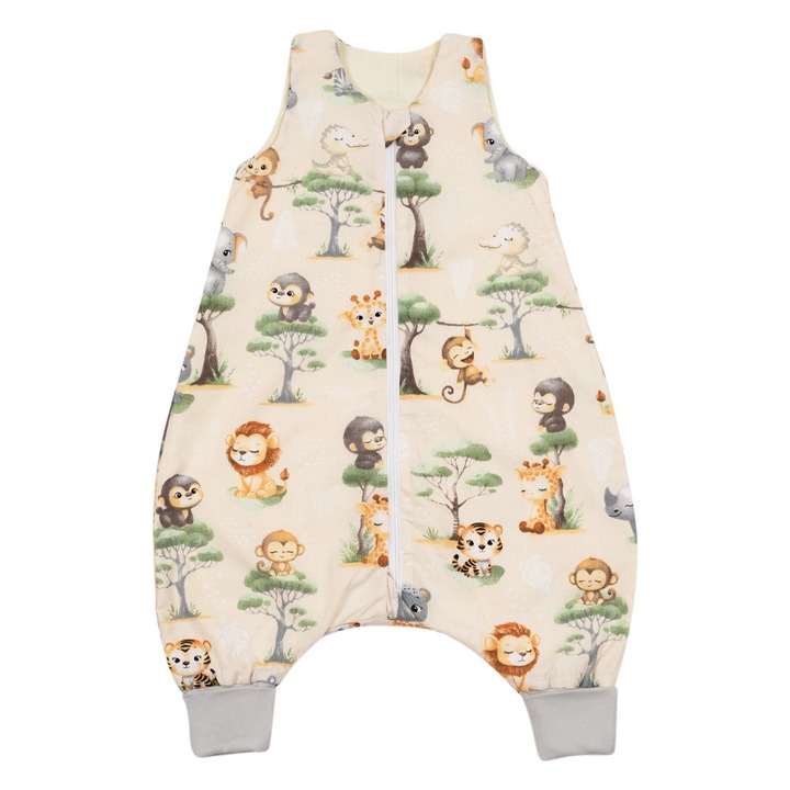 Sac de dormit cu picioare pentru copii 6-18 luni Kidizi® Baby Animals 0.5 tog, mansete transformabile in soseta