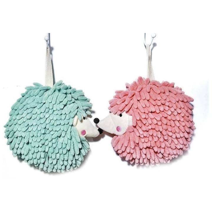 Комплект 2 кърпи за ръце Hokretme, микрофибърни, пухкави, бързосъхнещи, зелено/розово, 32 × 17 см