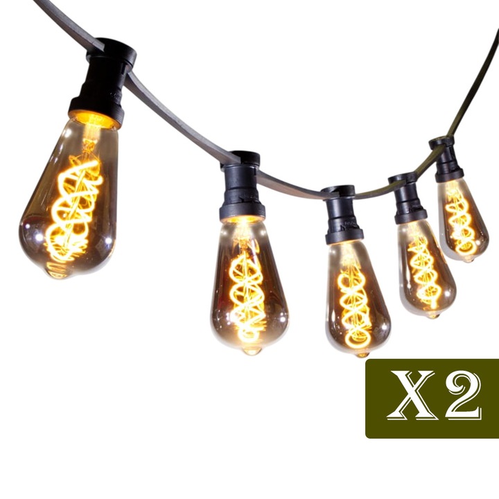 Комплект от 2 x гирлянди OPTIM SOLUTION, Равномерно осветление, Енергийно ефективни, Топла бяла светлина, За двор, Стая, Градина, Декорация на пространство, Устойчиви на атмосферни влияния, Спирален дизайн, Бърз монтаж, 10 м, 20 крушки