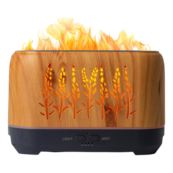 Difuzor cu Aromaterapie / Umidificator 120ml, OPTIM SOLUTION, Lampa Veghe cu Efect de Flacara 3D, Functionalitate Duala, Difuzie Fina, Silentios, 6 Culori LED, Lumina Fixa / Ciclica, pana la 8h, Oprire Automata, pentru Dormitor, Living, Birou, XEG