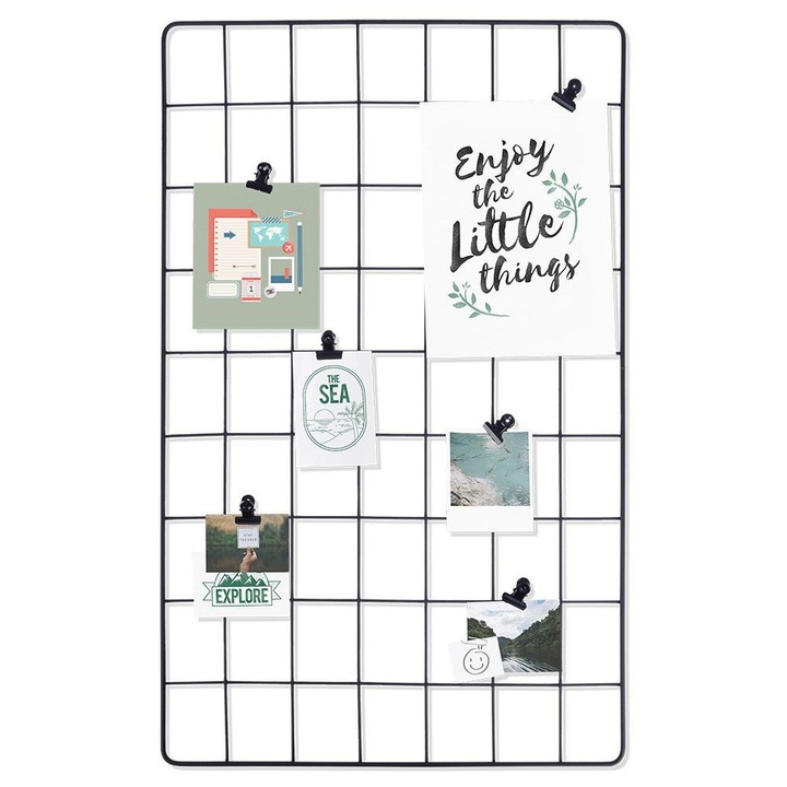 Fényképtartó készlet klipszekkel, Vilde, 58x36 cm, fémes, dekoratív, könnyen összeszerelhető, univerzális, fekete, 6 klipsz