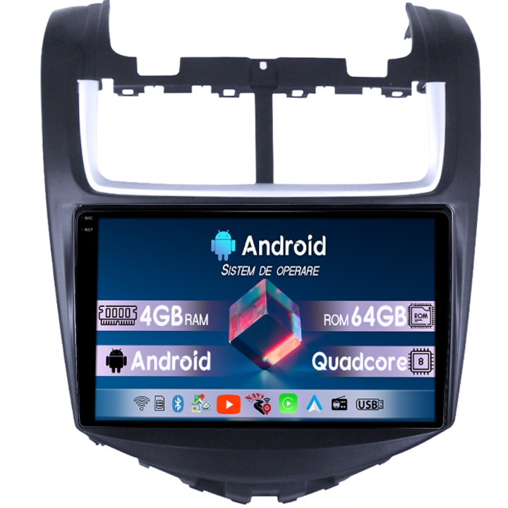 Navigație dedicată Chevrolet Aveo 2014-2017, octacore, 4GB RAM, 64GB ROM, QLED 1K 9 inch