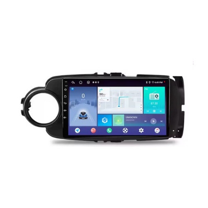 Dedikált navigáció Toyota Yaris P13 (2011-2020) Androiddal, GPS-szel, CarPlay-jel, Bluetooth-szal, rádióval, SIM-kártyahellyel 4G 8 magos 4+64GB, fekete kerettel