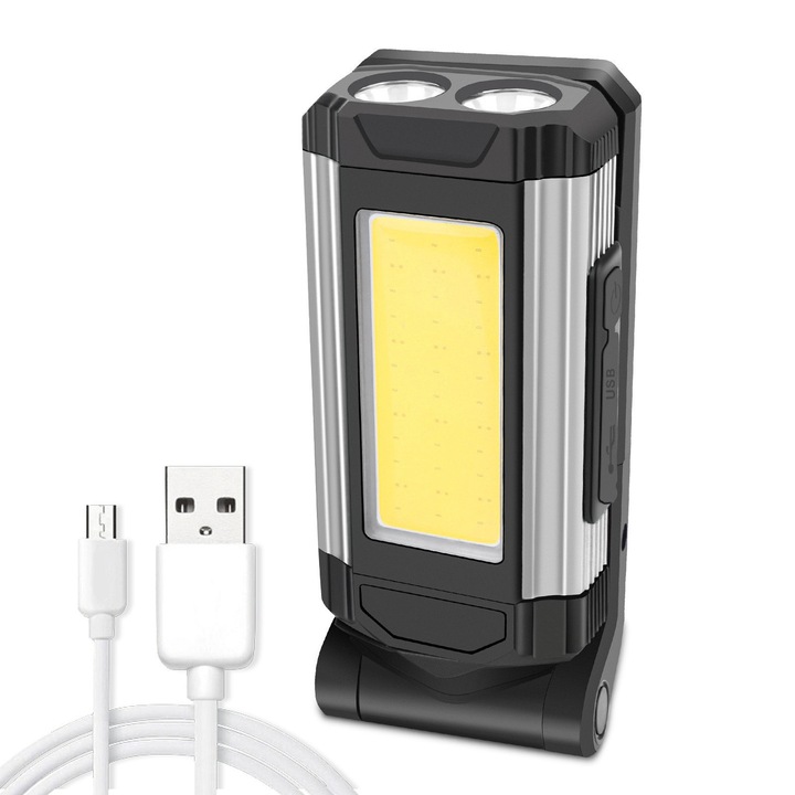 Lanterne LED, aluminiu, pliabila, incarcare USB, magnet, gri