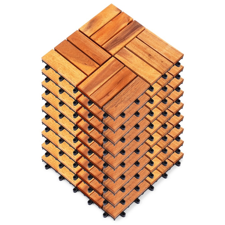 Set Placi De Terasa, Progarden, 30x30 cm, Fabricate Din Lemn De Acacia, Rezistente La Conditii Meteorologice, Montaj Usor Prin Clic, Posibilitate De Taiere, Maro, 9 Bucati